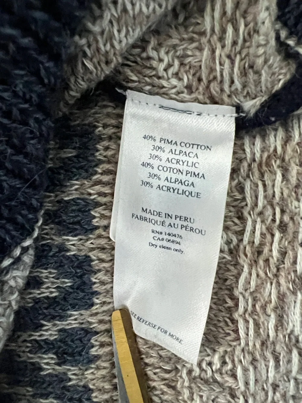 Faherty Men’s Baja Striped Knit Hooded Quarter Button Sweater Navy Tan - Size M